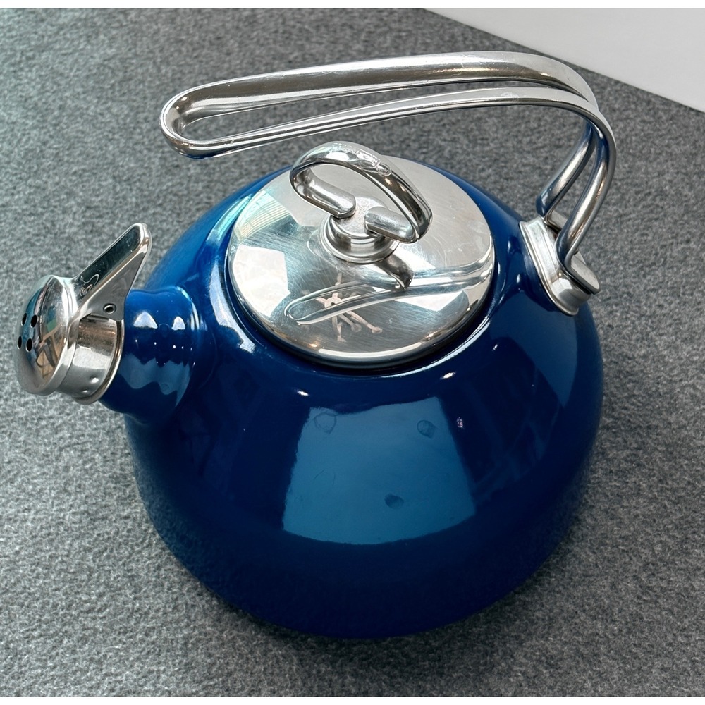 Chantal Cobalt Blue Enamel on Steel Whistling Tea Kettle Stainless Handle Lid - Picture 3 of 12